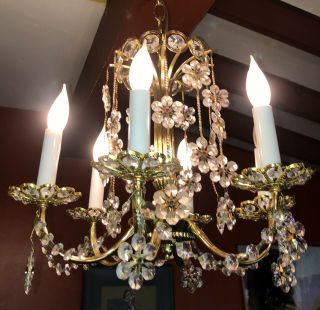 Vintage Schonbek Gold Brass Swarovski Star Crystal Chandelier 6 Light Canopy