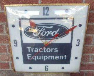 Vintage Ford Tractors Equipment Lighted Wall Clock Sign Dealer Sales Farm