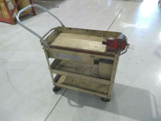 Vintage Lyon Maintenance Tool Cart With Vise,  Drawer And Hidden Parts Storage