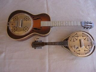 2 Vintage Faux Resonator Instruments - A Guitar And A Mandolin For Repair