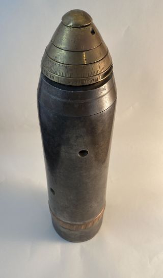 Vintage Rare Ww1 75 Mm Mortar Trench Art Shell W/ Timer.  Door Stop