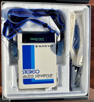 Vintage Sanyo M6060 Personal Cassette Player And Accessories
