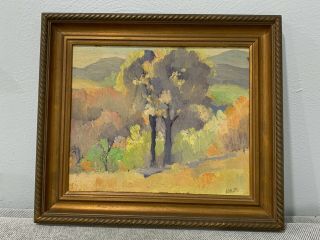 Vintage Antique Oil On Board Landscape Trees / Mountain Painting Signed
