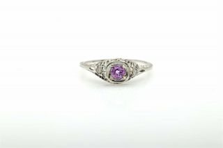 Antique 1920s.  65ct Natural No Heat Pink Sapphire 18k White Gold Filigree Ring