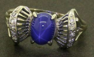 Vintage Heavy 14k Wg 1.  75ctw Vs Diamond & 8.  2 X 6mm Star Sapphire Cocktail Ring