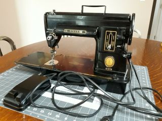 Singer Black 301 Sewing Machine W/case & Accessories Vtg 1952 S Na070676