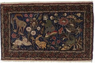One Of A Kind Hunting Design 2x3 Vintage Small Oriental Area Rug Wool Carpet
