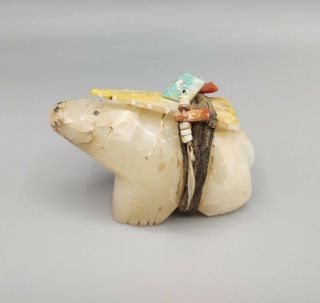 Vintage Hand Carved Stone Native American Fetish Bear Arrowhead Figurine