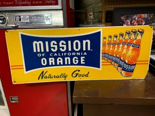 Rare Vintage Mission Beverages Tin Sign Orange Soda 30 " X11 3/4 "