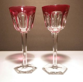 Vintage Baccarat Crystal Harcourt (1841 -) Set 2 Rhine Wines Cranberry 7 3/8 "