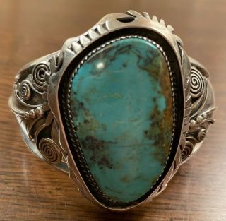 Estate Vintage Navajo Cuff Bracelet Sterling Silver Turquoise Signed Danny Dale