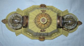 Vintage Deco Cast Metal Lincoln Flush Ceiling Light Fixture Chandelier 1930