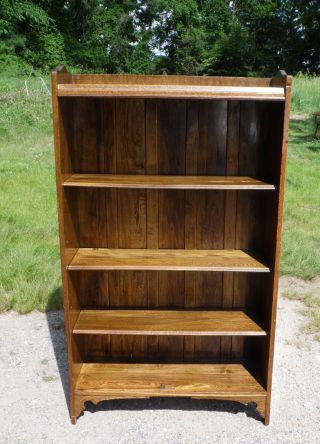 Vintage Solid Oak Bookcase Open Shelving Unit Display Cabinet Bookshelf 2
