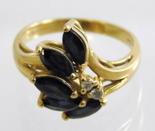 Vintage Dra 14kt Yellow Gold Blue Sapphire And Diamond Ring Size 6 Marquise Cut