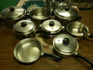 Vintage Saladmaster Stainless Steel 18 - 8 Tri - Clad Cookware Set - 8 Pans - Vapo Lid