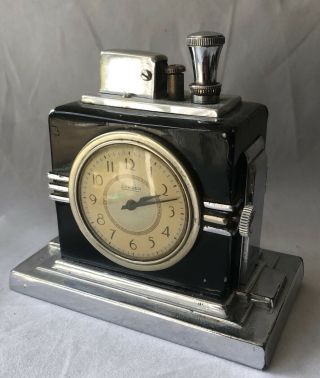 Art Deco Ronson Clock Touch Tip Vintage Petrol Table Lighter C1937 Cond