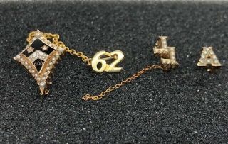 Kappa Alpha Theta Badge 10k Gold Diamond Pearls Vintage Sorority Pins W/ Guards