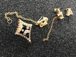 Kappa Alpha Theta Badge 10k Gold Diamond Pearls Vintage Sorority Pins w/ Guards 2