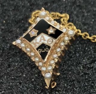 Kappa Alpha Theta Badge 10k Gold Diamond Pearls Vintage Sorority Pins w/ Guards 3