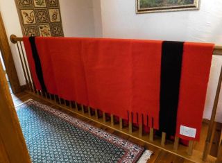 Vintage Hudson Bay Wool Blanket Red Black 6 Point Queen 94 X 89
