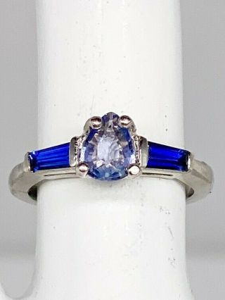 Antique 1940s $5000 1.  50ct Natural No Heat Blue Sapphire Platinum Wedding Ring