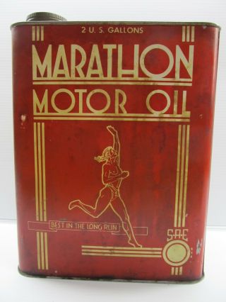 Vintage Marathon The Ohio Oil Company - Two Gallon - Metal Oil Can Empty