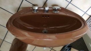 Vintage Kohler Bathroom Brown Porcelain Pedestal Sink Mod Eames