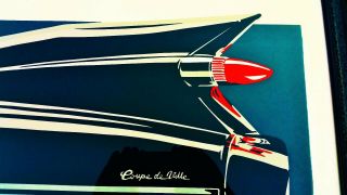 1959 Cadillac Coupe Deville Tail Fin Silk Screen Painting Vtg Man Cave Wall Art