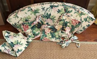 Set Vintage Cyrus Clark Chintz Floral Flower Cushions,  Table Clothe,  & Ties Patio