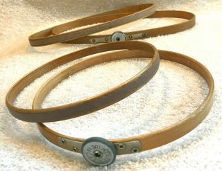 Vtg Queen Wood Embroidery Hoop Felt Lined Tension Wheel 6 " Round & 9 " Oval Set