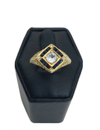 Vintage Antique Victorian Men’s 14k Yellow Gold Diamond And Sapphire Ring Sz9