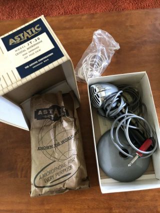 Vintage Astatic Model Jt - 30 Crystal Microphone W/ Stand Orig Box,  Clip
