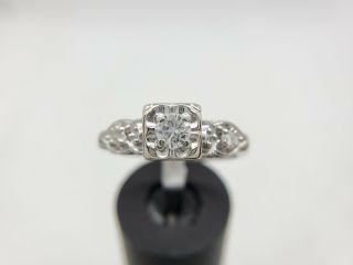 Vintage 14k White Gold Round Cut Diamond Engagement Ring