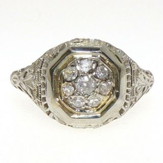 Vtg Art Deco Antique Filigree 18k White Gold Ring Mine Cut Diamond Size 7 Lha2