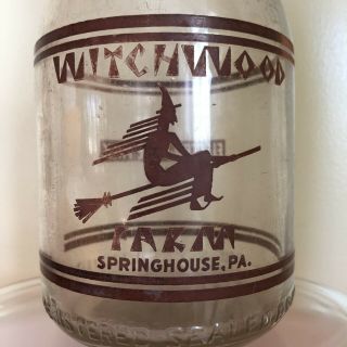 Witchwood Farm Dairy Springhouse Pa Vintage Glass Milk Bottle Quart Flying Witch