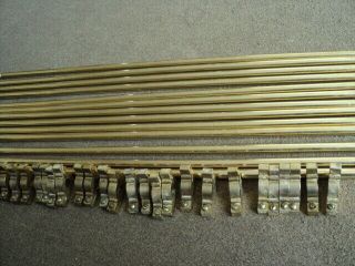 Set Of 14 Large Vintage Solid Brass Stair Rods And Brackets
