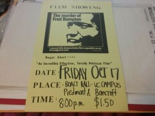 The Murder Of Fred Hampton Bbp Film Poster 1971 Uc Berk Nmint Rare Vtg Htf