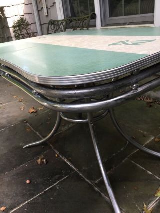 Vintage 50 ' s Chrome 2 Tube Kitchen Table Turquoise Formica Mid Century Modern 2