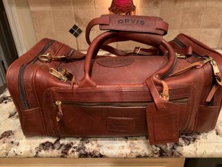 Vintage Made In Usa Orvis Brown All Leather Duffle Bag Luggage
