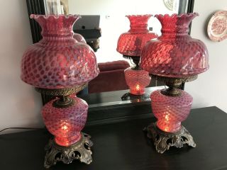 Two Vintage Fenton Coint Dot Lamps