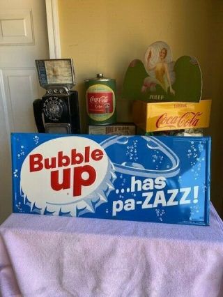 Vintage Bubble Up Cola Soda Fountain Tin Sign Press Sign Co Self Framed Pa - Zazz