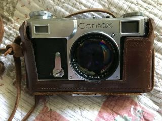 Vintage CONTAX Ikon II Camera w/ Carl Zeiss Jena Sonnar 5 cm F/1.  5 Lens & Case 2