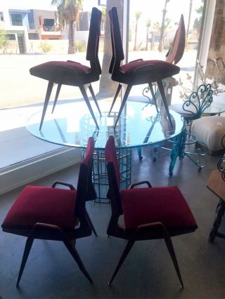 Vtg Mid Century Modern Set Of Four Wood Dining Chairs Great Lines MCM Modernist 3