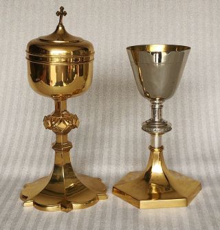 Vintage Christian Gold Plated Sterling Silver Chalice And Ciborium