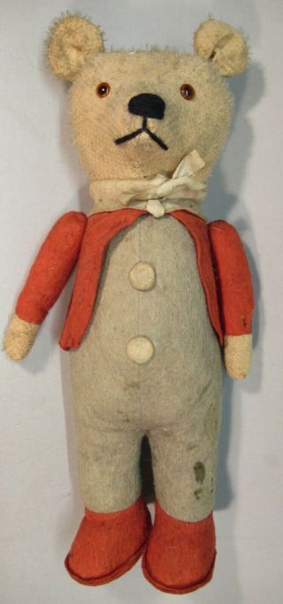 Charming 14 Inch Antique Straw - Stuffed Teddy Bear In Outfit