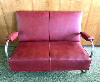 Vtg Tubular Chrome Sofa Love Seat Couch Vinyl Leather MCM Industrial Cole Steel 3