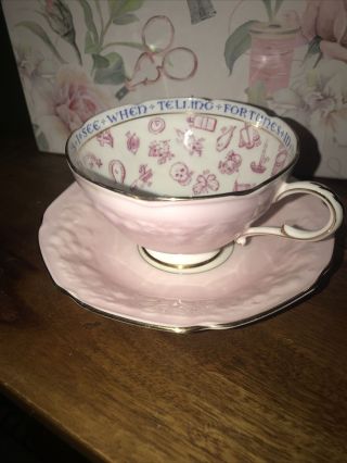 Vintage Rare Paragon Fortune Telling Pink Teacup & Matching Saucer