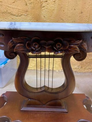 Vintage Mahogany Italian Marble Top Hall Table With Lyre/harp Base,  One Owner