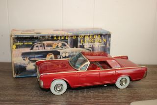 Vtg Japan Tn Nomura 1960s Lincoln Lite - O - Wheel Car Batt Op O/b Tin Litho Toy Car