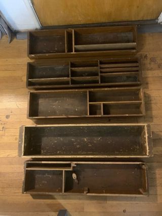 Vintage Set 5 Carpenters Wooden Caddy Tool Tote Box Antique Handmade Primitive